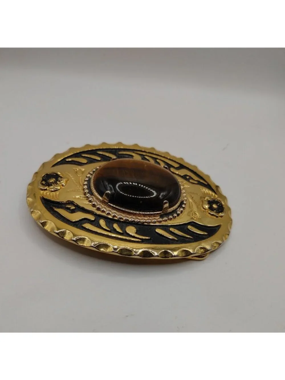 Belt Buckle Tiger Eye Gold Tone-VTG